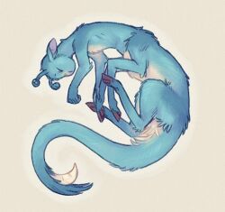  alien andalite animorphs aximili-esgarrouth-isthill blue_body blue_fur c_rowles_(artist) closed_eyes curled_up eyestalks fetal_pose fur hooves lying male on_side sleeping solo stinger_tail taur 