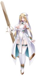  armlet bare_shoulders blonde_hair blush breast_curtains breasts bridal_gauntlets chest_jewel circlet cleavage closed_mouth clothing_cutout covered_navel double_blade dress etheria_(seimetsu_reiki_etherea) female full_body game_cg garter_straps gold_trim highres hinase_sheffield_kamishirouzu holding holding_sword holding_weapon huge_breasts jewelry kutan large_breasts large_variant_set long_hair looking_at_viewer magical_girl non-web_source nun official_art pelvic_curtain seimetsu_reiki_etherea self-datamine simple_background solo standing sword tachi-e thighhighs thighs transparent_background variant_set veil very_long_hair weapon white_dress white_thighhighs white_veil yellow_eyes 