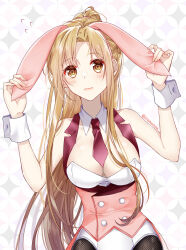  :| alternate_costume animal_ear_hairband animal_ears artist_name asuna_(sao) bare_shoulders black_pantyhose black_thighhighs blush braid breasts brown_eyes brown_hair cleavage closed_mouth collar collarbone commentary corset fake_animal_ears female fishnet_pantyhose fishnets flying_sweatdrops hairband half_up_braid hands_up highres holding_hairband istriri large_breasts leotard long_hair looking_at_viewer necktie pantyhose pink_corset pink_hairband playboy_bunny ponytail red_necktie simple_background solo straight-on strapless strapless_leotard sword_art_online thighhighs twitter_username upper_body very_long_hair wavy_mouth white_background white_collar white_leotard white_wrist_cuffs wing_collar wrist_cuffs 