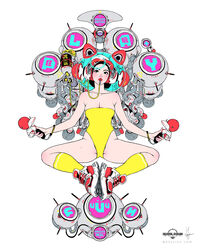  animal_ear_headwear animal_ears artist_name bare_arms bare_shoulders black_eyes black_hair breasts cable cat_ears cleavage commentary drone english_commentary fake_animal_ears female full_body helmet highres holding kneehighs knees knees_apart_feet_together large_breasts leotard light_blush lipstick looking_up makeup mechanical_ears original pinup_(style) red_lips shoes short_hair signature simple_background sneakers socks solo space_helmet straight-on strapless strapless_leotard watermark wen_juinn white_background white_footwear yellow_leotard yellow_socks 