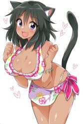  :3 animal_ear_fluff animal_ears bare_shoulders bikini blush bow bow_bikini bracelet breasts cat_ears cat_tail cleavage clenched_hands collarbone cowboy_shot dark-skinned_female dark_skin dot_nose fake_animal_ears fake_tail female floral_print_bikini frilled_bikini frills hands_up heart idolmaster idolmaster_cinderella_girls idolmaster_cinderella_girls_starlight_stage jewelry large_breasts leaning_forward looking_at_viewer natalia_(idolmaster) oerba_yun_fang open_mouth pink_bow purple_eyes sarong short_hair side-tie_bikini_bottom simple_background smile solo standing swimsuit tail trente white_background white_bikini white_sarong 