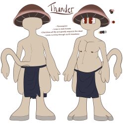  3_fingers absurd_res bottomwear clothing digitigrade elemental_creature elemental_humanoid fingers fungi_fauna fungi_humanoid fungus hi_res hooves humanoid loincloth male model_sheet mushroom mushroom_humanoid mycosapien solo tail thander_(thanderfungi) thanderfungi 