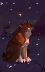  ambiguous_gender brown_body brown_fur cheek_tuft constellation ear_tuft electra-wolf facial_tuft felid feline female_(lore) feral fluffy fur fuzzy grass hi_res inna_(shelter_2) looking_up lynx mammal might_and_delight mountain nature nature_background night outside plant shelter_(game_series) sitting sky smile solo star starry_sky tree tuft whiskers yellow_eyes 