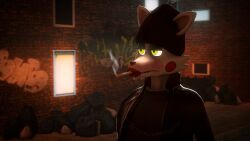  2024 3d_(artwork) absurd_res animal_humanoid animatronic anthro black_nose bored canid canine cigar cigar_in_mouth cigarette cigarette_burn cigarette_in_mouth cigarette_smoke city city_background clothed clothing colored digital_media_(artwork) female five_nights_at_freddy&#039;s five_nights_at_freddy&#039;s_2 fox glowing glowing_eyes graffiti graffiti_on_wall half-closed_eyes hat headgear headwear hi_res humanoid jacket lips machine mammal mammal_humanoid mangle_(fnaf) narrowed_eyes object_in_mouth red_lips robot sad scottgames smoke smoking smoking_cigarette solo source_filmmaker_(artwork) topwear trash watermark window_light yellow_eyes zelyonka 