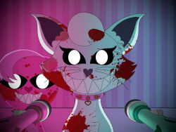  blood blood_on_face bodily_fluids canid canine creepy duo female feral flashlight fox fuchsia_(mintshints) male mammal mint_(mintshints) mintshints_(game) polarman546_(artist) teeth_showing 