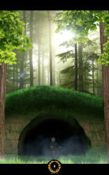  2d_artwork 3d_(artwork) backpack bicycle blue_bottomwear blue_clothing blue_pants bottomwear brown_clothing brown_hoodie brown_topwear cave clothing day digital_media_(artwork) fog forest forest_background grass hair hi_res hoodie human kaii_(keycaliber1) keycaliber1 light male mammal moss nature nature_background pants plant solo sunlight topwear tree vehicle vines white_hair 