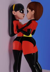  2girls 3d 3d_(artwork) ass big_ass blender_(software) disney elastigirl female female_only helen_parr large_ass legs low-angle_view milf multiple_girls pixar smitty34 smooth_skin spandex suit superheroine the_incredibles thick_ass thick_thighs thighhighs thighs violet_parr 