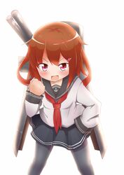  absurdres bad_id bad_pixiv_id blush brown_hair clenched_hands female hair_ornament hairclip highres ikazuchi_(kancolle) kantai_collection long_sleeves okuva pantyhose pink_eyes school_uniform serafuku short_hair skirt solo weapon white_background 