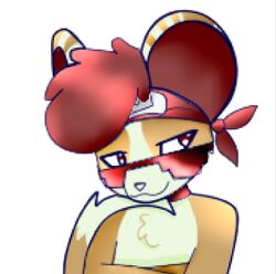  ambiguous_gender anthro bandana big_ears clothing eyewear hair kerchief long_hair looking_aside low_res mammal mouse murid murine newgabo red_eyes red_hair rodent simple_background solo sunglasses transformice violletey white_background 