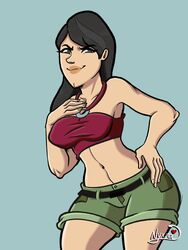  athletic athletic_female black_hair busty female female_focus female_only heather_(tdi) hourglass_figure long_hair navel nyxza pinup pinup_pose standing tagme total_drama_island wide_hips 