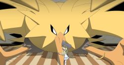  2021 absurd_res all0412 ambiguous_gender avian beak bird cel_shading cracks cramped damaged_ceiling damaged_wall destruction digital_media_(artwork) digital_painting_(artwork) duo extreme_size_difference feathers female female_human feral fluffy front_view generation_1_pokemon happy hi_res hug hugging_another human inside larger_ambiguous larger_feral legendary_pokemon lillie_(pokemon) lying mammal nintendo on_front open_mouth painting_(artwork) pokemon pokemon_(species) room_filling shaded size_difference smaller_female smaller_human spread_legs spread_wings spreading widescreen wings zapdos 