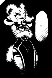  1-bit 2:3 aliasing anthro asriel_dreemurr_(god_form) biped black_and_white black_background black_sclera boss_monster_(undertale) bovid breasts broken_heart caprine clothed clothing crossed_arms digital_media_(artwork) dress eyebrows eyelashes fangs female half-closed_eyes horn long_ears looking_at_viewer mammal monochrome mtf_crossgender narrowed_eyes open_mouth pashoo pupils rule_63 simple_background slit_pupils smile smirk solo speech_bubble standing teeth thick_thighs undertale undertale_(series) wide_hips 