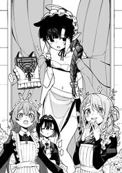  +_+ ... 4girls a:n_(angrynum) alternate_costume animal_ears antlers ao-chan_(ninomae_ina&#039;nis) apron blunt_bangs blush book braid braided_ponytail branch butler cat_ears cellphone ceres_fauna commentary curtains embarrassed enmaided fake_animal_ears fitting_room flat_chest floating floating_book floating_object flower_knot flying_sweatdrops formal greyscale halo high_ponytail highres holding holding_phone hololive hololive_english horns juliet_sleeves long_hair long_skirt long_sleeves looking_to_the_side lowleg lowleg_skirt maid maid_apron maid_headdress micro_bra mole mole_under_eye monochrome multiple_girls nanashi_mumei navel ninomae_ina&#039;nis one_side_up ouro_kronii phone pointy_ears puffy_sleeves short_hair side_slit sidelocks skirt smartphone sparkle speech_bubble spoken_ellipsis suit symbol-only_commentary taking_picture takodachi_(ninomae_ina&#039;nis) tentacle_hair trying_on_clothes very_long_hair virtual_youtuber 