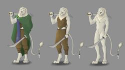  16:9 4k absurd_res cloak clothing felid feline hi_res joerat lion male mammal mane medieval medieval_armor medieval_clothing melee_weapon model_sheet naturally_censored pantherine ranger simple_background solo sword weapon widescreen 