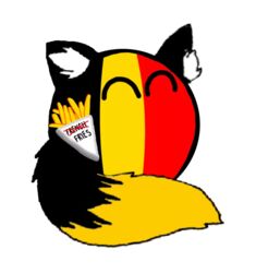  ambiguous_gender belgium belgiumball canid canine countryballs fluffy fluffy_tail food fox fries happy mammal nations not_furry simple_background tail white_background 