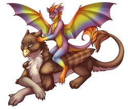  anthro avian bird digital_media_(artwork) dragon duo feral gabrielgryphon_(character) gryphon kellwolfik lizard male male/male mythological_avian mythological_creature mythological_scalie mythology quadruped raynar reptile scalie shaded tail 