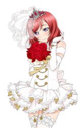  artist_request bare_shoulders blush bouquet bow bracelet bridal_veil bride copyright_name dress elbow_gloves female flower garter_straps gloves jewelry looking_at_viewer love_live! love_live!_school_idol_festival love_live!_school_idol_festival_after_school_activity love_live!_school_idol_project nishikino_maki official_art purple_eyes red_flower red_hair red_rose rose short_hair simple_background sleeveless sleeveless_dress smile solo thighhighs tiara transparent_background veil wedding_dress white_dress white_gloves white_thighhighs 