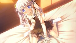  alcot blue_eyes blush clover_day&#039;s game_cg kagami_hekiru narumi_yuu socks twintails white_hair 