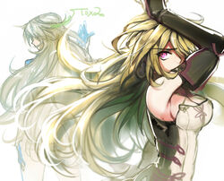  bare_shoulders blonde_hair breasts commentary_request creayus dual_persona female hair_over_one_eye long_hair medium_breasts milla_maxwell milla_maxwell_(tox2) pink_eyes sideboob tales_of_(series) tales_of_xillia tales_of_xillia_2 