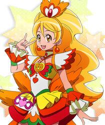  \m/ alternate_form blonde_hair brooch brown_eyes choker commentary_request cure_honey cure_honey_(coconut_samba) earrings female frills happinesscharge_precure! heart heart_brooch jewelry long_hair magical_girl masako_(sabotage-mode) oomori_yuuko photoshop_(medium) precure samba skirt smile solo star_(symbol) starry_background wrist_cuffs 