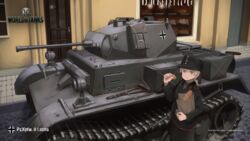  bread eating female food hat highres military military_uniform military_vehicle motor_vehicle panzer_ii sdkfz_123_luchs shibafu_(glock23) solo tank uniform wargaming_japan world_of_tanks 