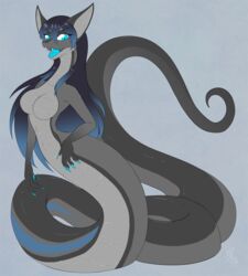  anthro apode blue_mouth blue_tongue breasts draconcopode female legless naga non-mammal_breasts reptile scalie sepisnake serpentine snake solo tongue 