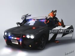  2016 anthro canid canine car challenger disney dodge_(brand) duo endjfcar female fox judy_hopps lagomorph leporid male mammal motor_vehicle nick_wilde police police_car police_vehicle rabbit red_fox simple_background true_fox vehicle watermark zootopia zpd 