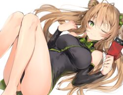  anthro brown_hair chinese_clothes chinese_dress cropped girls_frontline green_eyes long_hair rfb_(girls_frontline) silver_(chenwen) twintails wink 