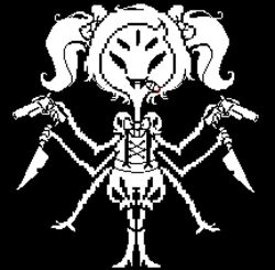  alternate_universe animal_humanoid arachnid arachnid_humanoid arthropod arthropod_humanoid black_background cigar female gun handgun holding_gun holding_object holding_ranged_weapon holding_weapon humanoid knife low_res monochrome muffet multi_eye multi_limb multi_wielding ranged_weapon revolver simple_background solo spider spider_humanoid thumbnail twintails underfell undertale undertale_(series) weapon 