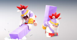  2017 3d_(artwork) accessory adobe_photoshop_(artwork) anthro autodesk_3ds_max_(artwork) autodesk_maya_(artwork) block blue_eyes bodypaint bottomwear buckteeth_(lower_incisors) clothed clothed_anthro clothed_male clothing colored crossover destruction digital_media_(artwork) english_description face_paint featureless_legs fur garden_smasher_(mario_plus_rabbids) gradient_background grey_background headband hi_res holding_block lagomorph lidded_eyes light lighting loincloth long_ears male male_anthro mammal mario_bros mario_plus_rabbids_kingdom_battle midair mitten_hands multicolored_body nintendo noseless official_art open_mouth pawpads rabbid raving_rabbids rayman_(series) red_bottomwear red_clothing red_loincloth red_tongue rock shaded shirtless_anthro shirtless_male short_legs simple_background smasher_(mprkb) smashing smile smiling_at_viewer solo standing tan_eyelids tan_inner_ear tan_pawpads thomas_veyrat tongue ubisoft white_body white_fur yellow_headband yellow_wristband zbrush_(artwork) 