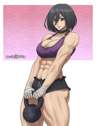  1girls abs absurd_res artist_name attack_on_titan black_choker black_eyes black_hair black_shorts bra breasts choker cleavage clothing female female_abs female_only fully_clothed hair_between_eyes hi_res holding holding_object kameseru large_breasts lips lipstick looking_at_viewer makeup mikasa_ackerman muscle muscular_female navel nose pink_background short_hair short_shorts shorts simple_background solo sports_bra sportswear standing stomach thick_thighs thighs underwear white_background workout workout_clothes 