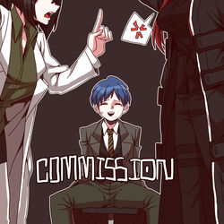      1boy2girls arguing b2k better_version_at_source blue_hair brown_hair business_suit carmen_(lobotomy_corporation) chesed daniel_(lobotomy_corporation) female gebura_(lobotomy_corporation) kali_(lobotomy_corporation) labcoat library_of_ruina lobotomy_corporation male muscular_female pixiv_sample project_moon red_hair trenchcoat 