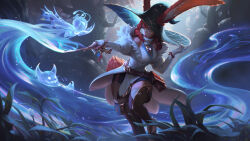  ambiguous_gender animal_humanoid aurora_(lol) blue_eyes breasts clothing dao_trong_le digital_media_(artwork) eyewear female female_focus forest glasses grass group hair hat headgear headwear hi_res holding_wand humanoid humanoid_focus lagomorph lagomorph_humanoid league_of_legends leporid_humanoid magic mammal mammal_humanoid official_art on_one_leg plant prey_(lol) rabbit_humanoid red_hair riot_games round_glasses standing tail tencent tree white_clothing wizard_hat 