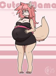  anthro aurum_(kiit0s) breasts canid canine chocend clothing dress female hair heart_symbol mammal pregnant solo 