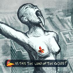  bald banjo-kazooie banjo_(banjo-kazooie) bear bird breasts building dialogue_box drag-on_dragoon drag-on_dragoon_1 english_commentary english_text from_above giant giantess infinitebrians kazooie_(banjo-kazooie) long_tongue open_mouth signature skyscraper statue tagme tongue 