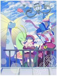  2025 3:4 ambiguous_gender antennae_(anatomy) anthro arthropod aurorus blue_body blue_eyes blue_hair bottomwear chandelure closed_eyes clothing cloud english_text female feral footwear fossil_pokemon generation_2_pokemon generation_4_pokemon generation_5_pokemon generation_6_pokemon green_body greninja group hair hat headgear headwear hi_res holding_another human mammal meganium nintendo open_mouth pink_eyes pokemon pokemon_(species) red_body rotom rotom_phone scalie scolipede shoes size_difference skirt sky slurpuff star text tongue tongue_out umearamy white_body yellow_sclera 