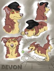  ambiguous_feral ambiguous_gender black_clothing black_hat black_headwear brown_body brown_fur canid canine canis cheek_tuft clothing domestic_dog facial_tuft fangs feral floppy_ears fur hat headgear headwear hi_res kodaac mammal mouth_closed neck_tuft open_mouth pink_nose pink_tongue red_sclera running solo teeth tongue tongue_out tuft white_eyes yellow_body yellow_fur 