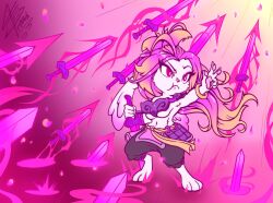  anthro claws eyeshadow felismoon female fur gunfire_reborn hair lagomorph leporid makeup mammal melee_weapon nails pawpads paws pink_eyes pink_eyeshadow pink_hair rabbit solo sword tao_(gunfire_reborn) weapon white_body white_fur 