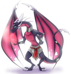  activision anthro black_body blue_eyes cheek_spikes claws clothed clothing cynder dragon facial_spikes female female_anthro glistening glistening_eyes hi_res horn kodaac magic_user membrane_(anatomy) membranous_wings mouth_closed mythological_creature mythological_scalie mythology red_body red_wings scalie simple_background solo spikes spikes_(anatomy) spyro_the_dragon standing topless white_background white_horn wing_claws wings 