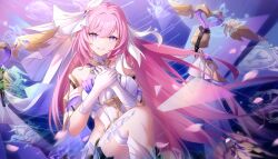  :d absurdres bare_shoulders black_shorts breasts dress elysia_(herrscher_of_human:_ego)_(honkai_impact) elysia_(honkai_impact) female gloves grin hair_ornament hamilundenongdizhe highres honkai_(series) honkai_impact_3rd large_breasts long_hair looking_at_viewer multicolored_hair petals pink_eyes pink_hair shorts signet_of_decimation signet_of_deliverance signet_of_discipline signet_of_gold signet_of_helix signet_of_infinity signet_of_reverie signet_of_setsuna signet_of_stars signet_of_vicissitude smile solo teeth two-tone_hair veil white_dress white_gloves white_hair white_veil 