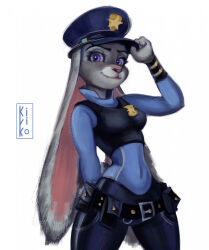  2025 anthro artist_name breasts clothed clothing digital_media_(artwork) disney female fur grey_body grey_fur hat headgear headwear hi_res judy_hopps lagomorph leporid long_ears mammal multicolored_body multicolored_fur police police_badge police_hat police_officer police_uniform purple_eyes rabbit solo text two_tone_body two_tone_fur uniform viriko zootopia 
