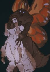  2_antennae 3_fingers 4_wings anthro anthro_on_anthro arachnid arthropod arthropod_abdomen biped black_background black_body breasts brown_hair butterfly canon_x_oc crown digital_media_(artwork) digital_painting_(artwork) dim_lighting disney duo emoji_description eye_contact eyespots fan_character featureless_breasts female female_anthro fingers gloves_(marking) hair headgear hi_res hoppers_(disney) hug hugging_another hugging_from_behind insect_wings insects lepidopteran lepidopteran_wings looking_at_another male male/female male_anthro markings monotone_background monotone_body multi_wing multicolored_wings navel nude orange_wings painting_(artwork) pixar pupils ruff simple_background small_pupils smile spider spread_wings titus_(hoppers) viffster white_body wings 
