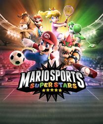  2boys 2girls 3d ball baseball_bat black_hair blonde_hair blue_eyes bowser brown_hair golf_club horse imageboard_desourced mario mario_(series) mario_sports_superstars multiple_boys multiple_girls non-web_source official_art princess_daisy princess_peach racket single_letter soccer_ball tennis_peach tennis_racket yoshi 