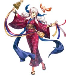  animal animal_print bell bird bridal_gauntlets bug butterfly butterfly_print chyko female fire_emblem fire_emblem:_radiant_dawn fire_emblem_heroes full_body highres holding japanese_clothes jingle_bell kagura_suzu kimono long_hair looking_away micaiah_(fire_emblem) micaiah_(hoshidan_summer)_(fire_emblem) non-web_source obi official_alternate_costume official_art open_mouth sandals sash solo transparent_background white_hair wide_sleeves yellow_eyes yukata yune_(fire_emblem) 