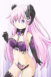  bad_id bad_pixiv_id bare_shoulders blue_eyes blush breasts dark_persona elbow_gloves female gloves hair_ornament highres long_hair navel nepgear nepnep_connect:_chaos_chanpuru neptune_(series) open_mouth pink_hair purple_hair purple_sister purple_sister_(chaos_form) symbol-shaped_pupils tattoo tomi_tsukasa zipper 