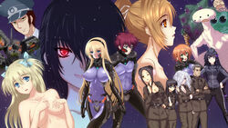  3boys 6+girls absurdres anett_hosenfeld bad_id bad_pixiv_id beatrix_bremer belt beta_(muv-luv) blue_bow bodysuit bow breasts circe_steinhoff cleavage closed_mouth collarbone commentary cowboy_shot fortified_suit glowing glowing_eye green_kaminari gretel_jeckeln hair_ribbon hairbow hat heinze_axmann highres irisdina_bernhard katia_waldheim large_breasts liz_hohenstein looking_at_viewer mecha mig-21_balalaika_(muv-luv) military military_hat military_uniform multiple_boys multiple_girls muv-luv muv-luv_alternative parted_lips peaked_cap pham_thi_ran pilot_suit ribbon robot schwarzesmarken smile sylwia_krzasinska tactical_surface_fighter theodor_edelbach uniform walter_kruger white_ribbon 