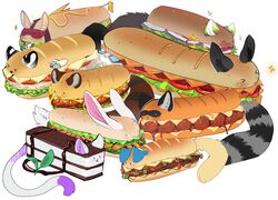  &gt;_&lt; :3 aiden_(sadisticangel) ailurid ambiguous_gender arh blindfold booneraccoon cake canid canine closed_eyes dessert felid fennec_fox flarecat food food_creature fox frosty_winds fruit hi_res ice_cream lagomorph lance_c._bones leporid mammal meatball neon_(character) plant procyonid rabbit raccoon raccoon_dog ravika red_panda sandwich_(food) simple_background sparki submarine_sandwich tanuki tomato true_fox white_background xavier_the_bat 