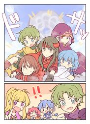  ! !! 3boys 6+girls bad_id bad_twitter_id blonde_hair blue_eyes blue_hair brothers brown_eyes brown_hair clarine_(fire_emblem) cloak closed_eyes closed_mouth commentary_request facial_mark fae_(fire_emblem) fire_emblem fire_emblem:_the_binding_blade fire_emblem_heroes forehead_mark green_eyes green_hair headband heterochromia highres hood hood_up idunn_(fire_emblem) long_hair lugh_(fire_emblem) multiple_boys multiple_girls open_mouth pointy_ears ponytail purple_eyes purple_hair raigh_(fire_emblem) red_eyes red_headband rutger_(fire_emblem) shanna_(fire_emblem) short_hair short_sleeves siblings sisters sue_(fire_emblem) sushitarou thea_(fire_emblem) 