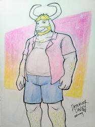  2017 absurd_res alexyorim anthro asgore_dreemurr barazoku clothed clothing dream_daddy hi_res looking_at_viewer male musclegut muscular overweight overweight_anthro overweight_male signature solo undertale undertale_(series) 