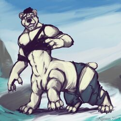  1:1 ageaus bear bottomwear clothing male mammal mammal_taur pants polar_bear polar_beartaur shirt snow solo taur topwear transformation ursid_taur ursine 